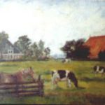 Schilderij, boerderijen Witteveen en Zijsling. gemaakt door Minke Dijkstra.